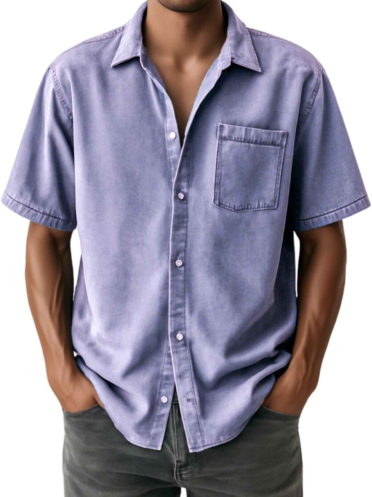 Men's Distressed Soft Casual Short Sleeve Shirt With Chest Pocket