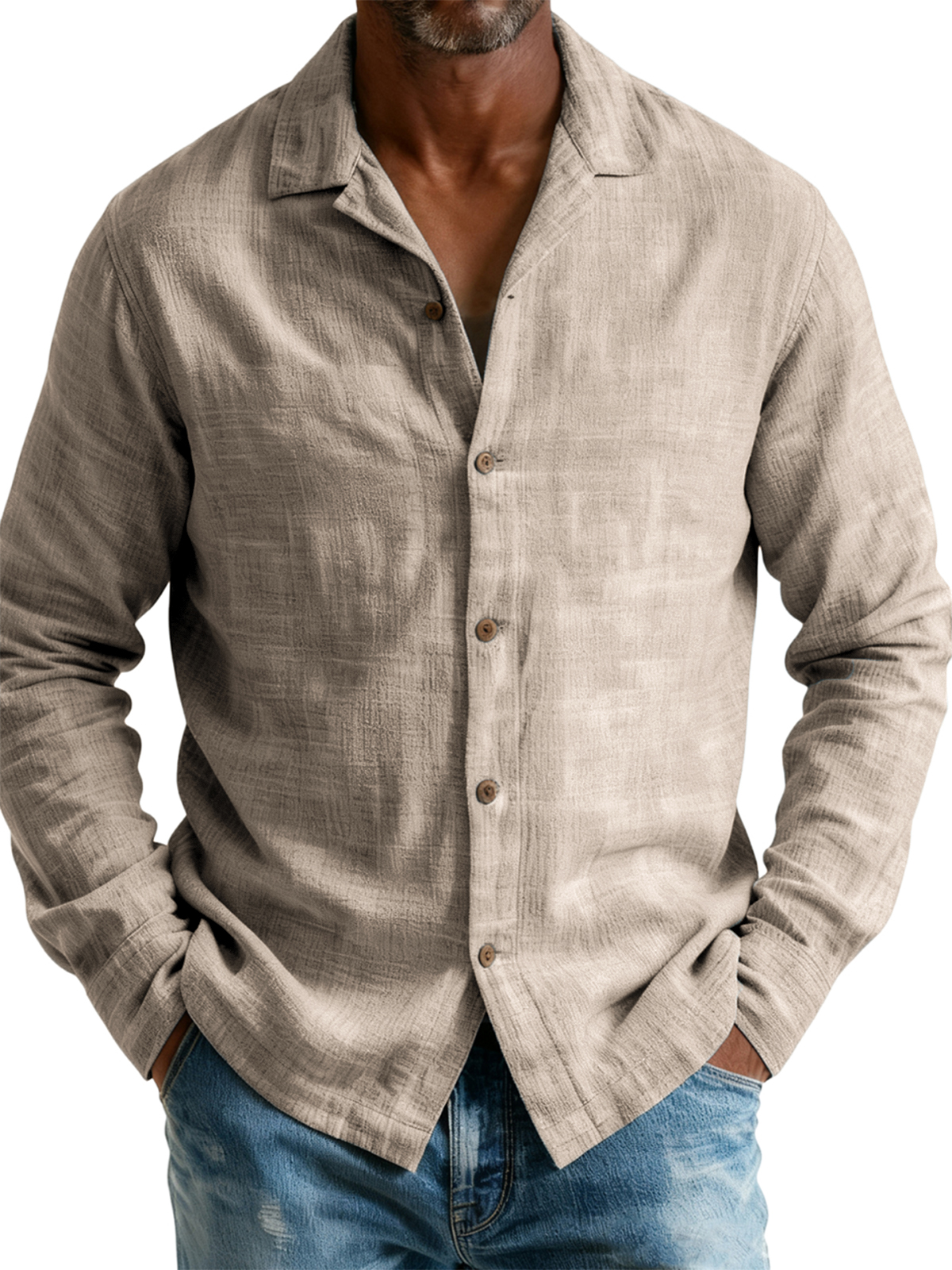 Men's Breathable Cotton and Linen Simple Casual Long-sleeved Shirt