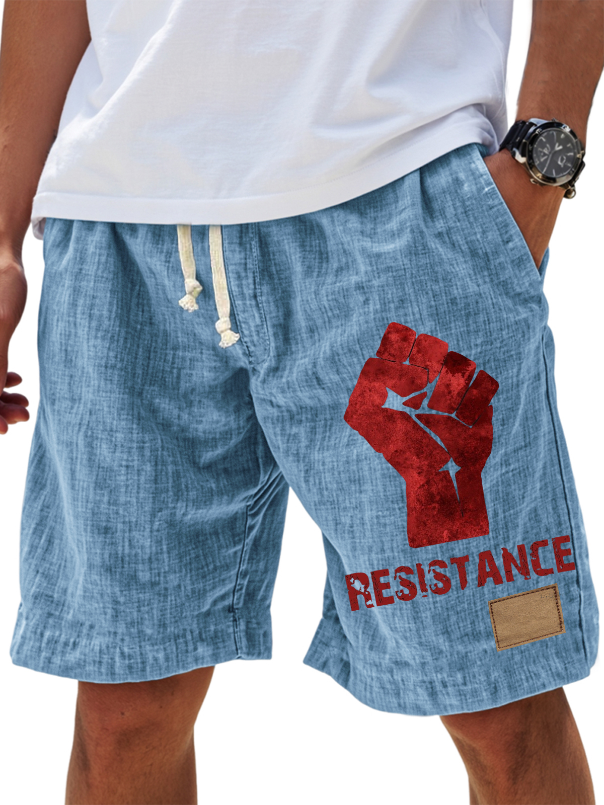 Men's RESISTANCE printed casual lace-up shorts