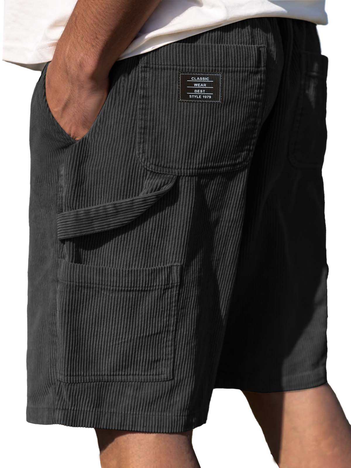 Men's Retro Embroidered Suede Logo Corduroy Stylish Drawstring Casual Shorts