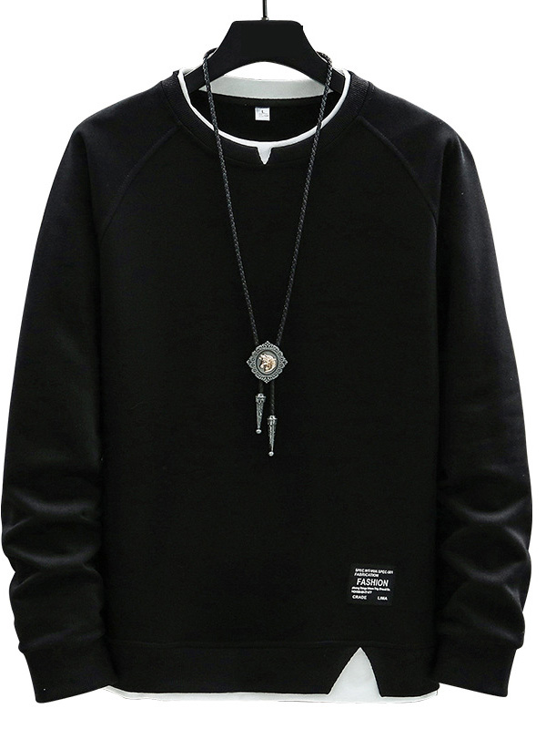 Men's Casual Solid Color Faux Two-piece Logo Crew Neck Sweatshirt