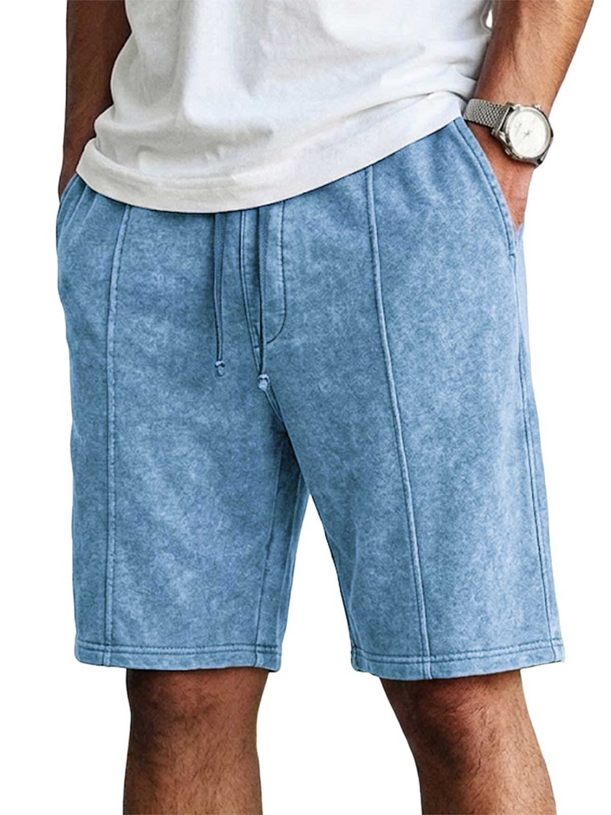 Men's Retro Solid Color Casual Drawstring Shorts