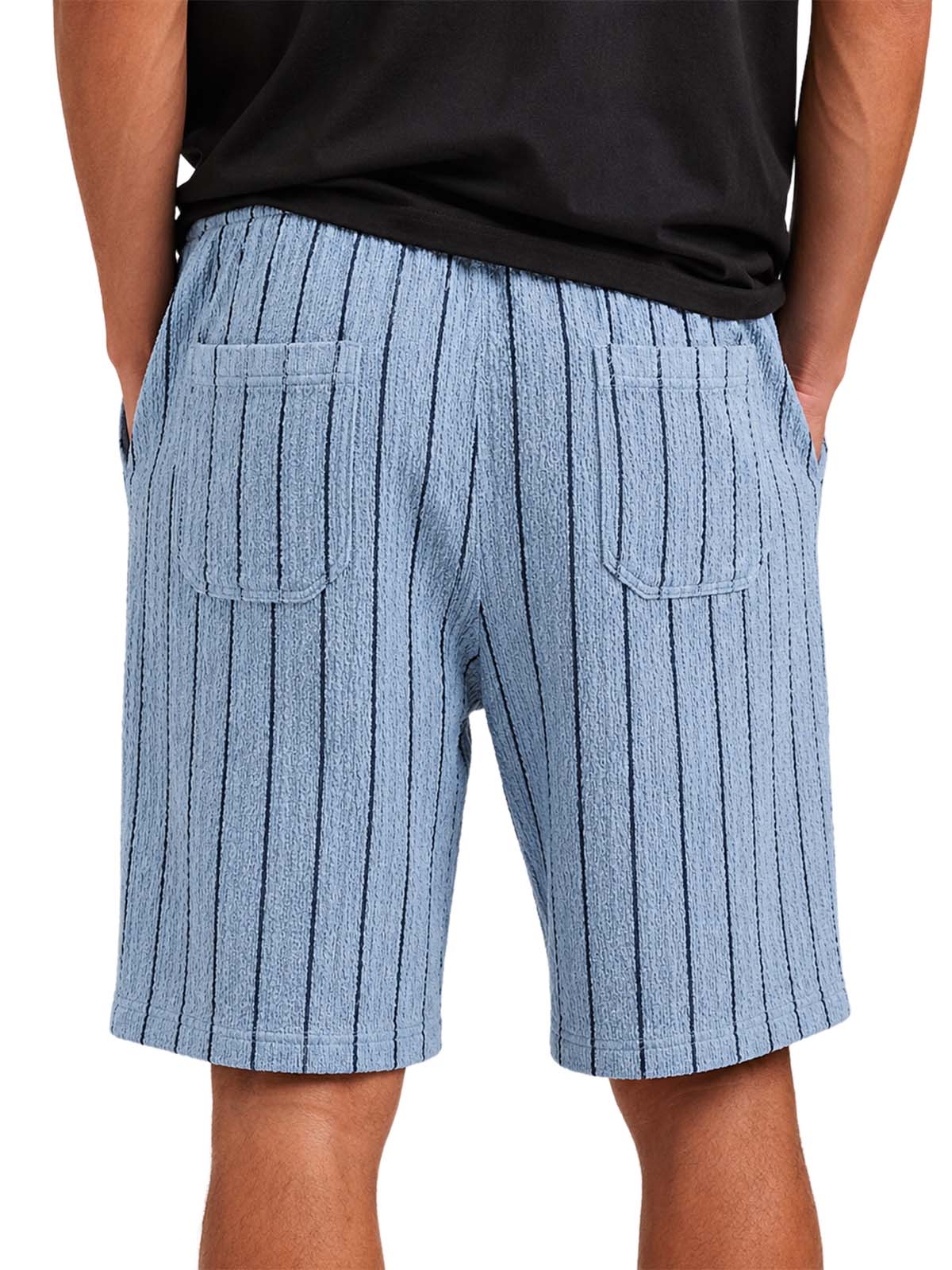 Men's Casual Textured Embroidered Logo Loose Comfort Striped Shorts