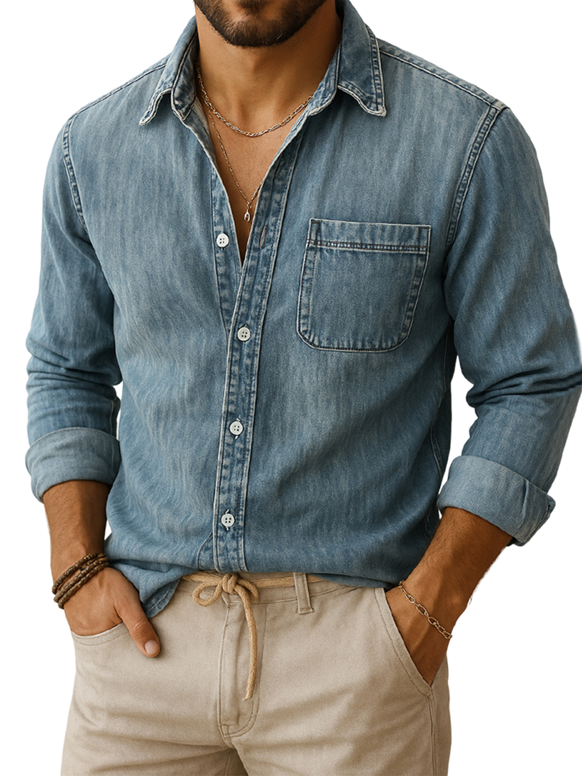 Men's Vintage Casual Everyday Long-sleeved Shirt With Chest Pocket