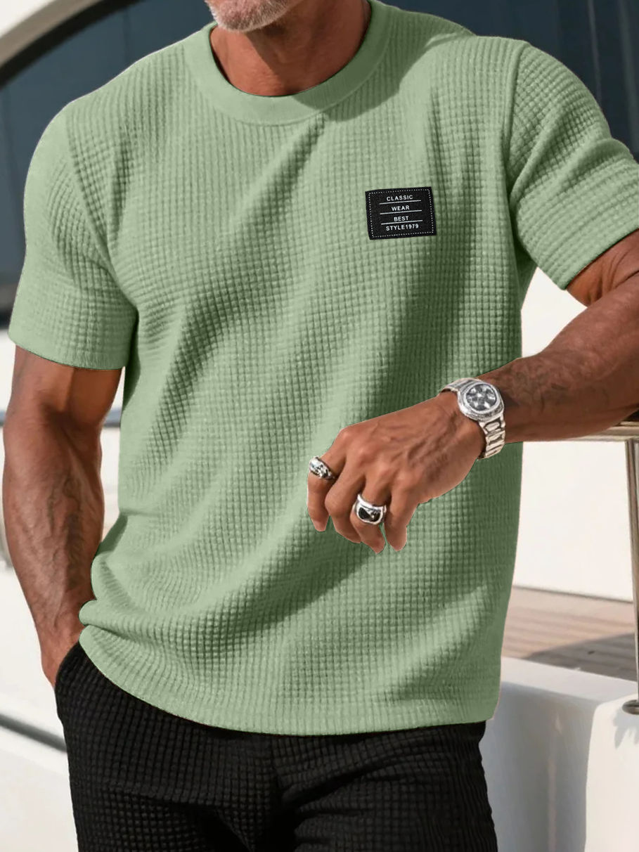 Men's Casual Waffle Fabric Logo Short-sleeved T-shirt