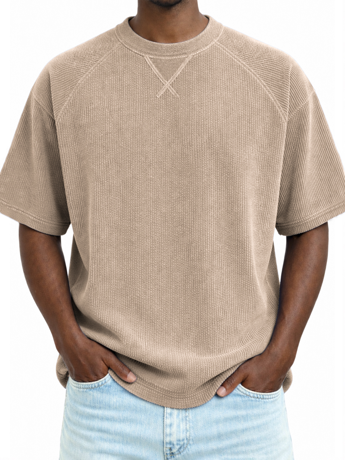 Classic Stitch Corduroy T-Shirt Raglan Sleeve Casual Tee