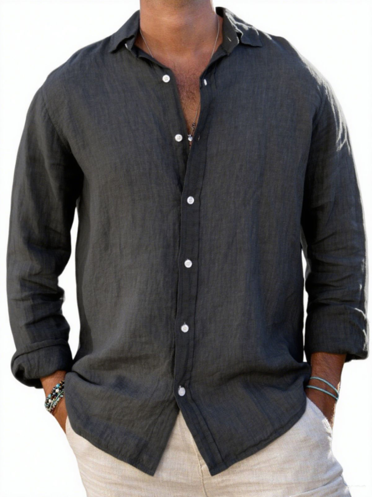 Men's Breathable Linen Casual Long-sleeved Shirt