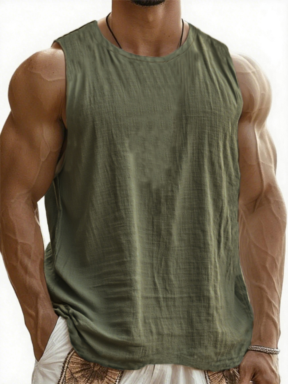 Men's Breathable Linen Sleeveless Pleated Vacation Comfort Vest