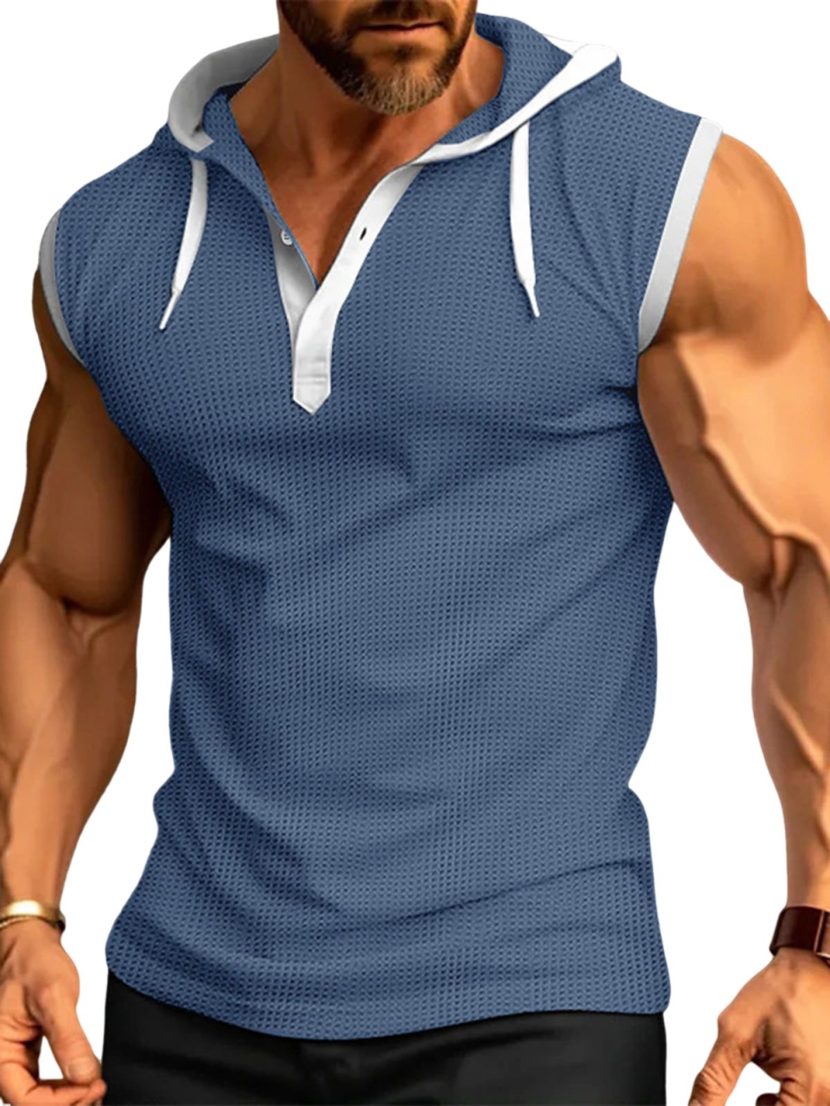 Men's Sleeveless Waffle Hooded Casual Fitness Sports Vest