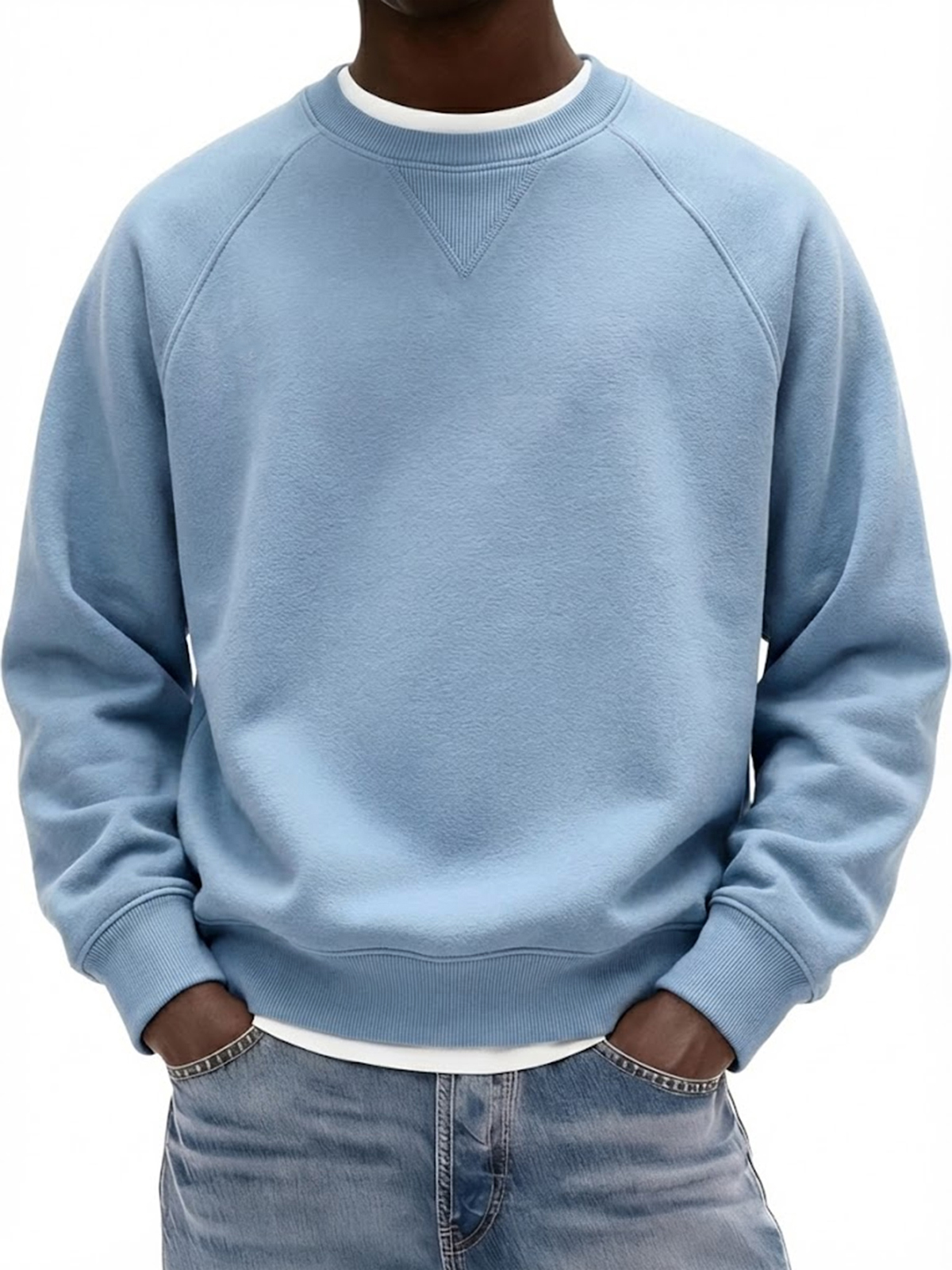 Men's Basic Heavyweight Inverted Triangle Design Raglan Sleeve Pullover Sweatshirt