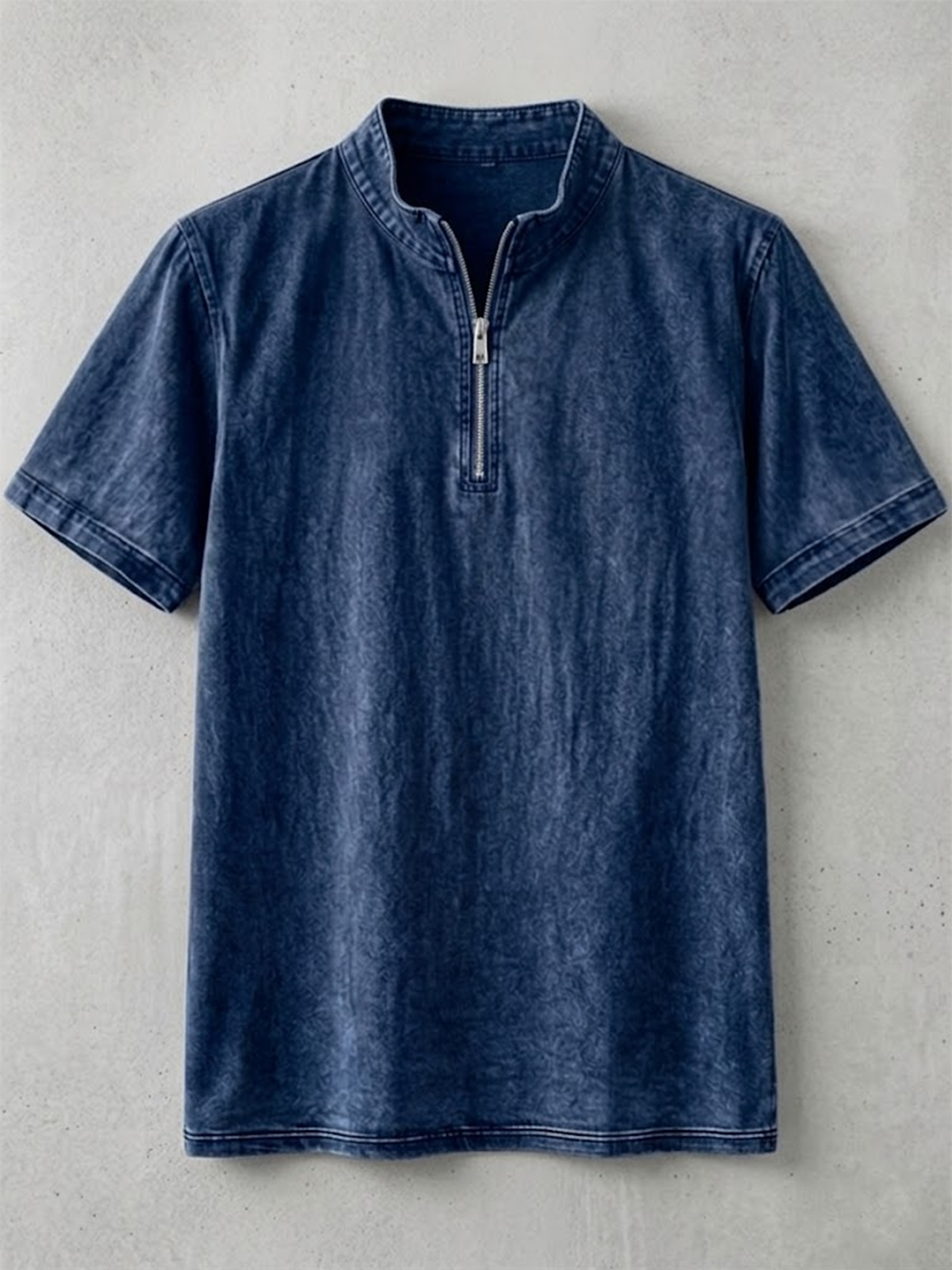 Men's Retro Solid Color Half-Zip Pullover T-Shirt