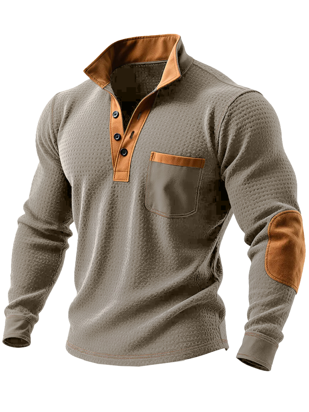 Men's Vintage Stylish Outdoor Henley Sweatshirt With Contrast Orange Details