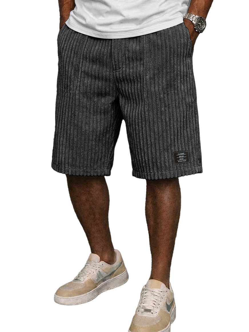 Men's Retro Corduroy Embroidered Logo Loose-fitting Shorts