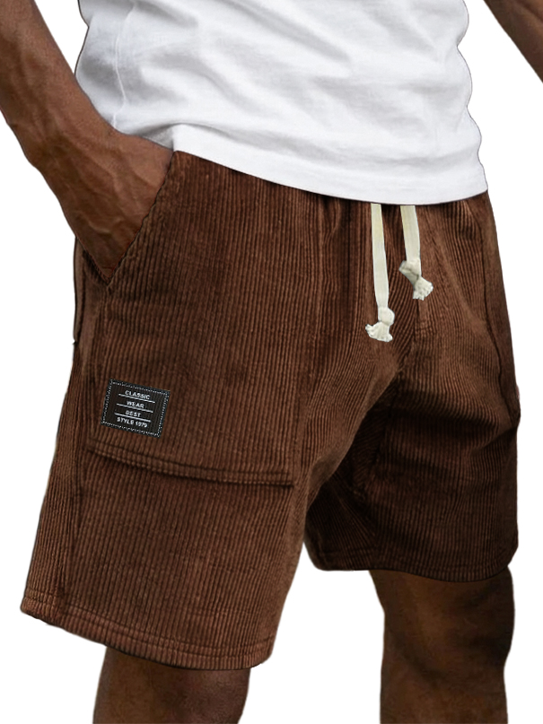 Men's Casual Retro Corduroy Embroidered Logo Loose-fitting Casual Shorts