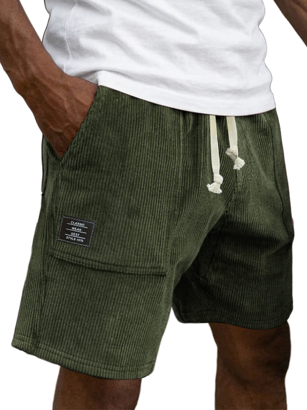 Men's Casual Retro Corduroy Embroidered Logo Loose-fitting Casual Shorts