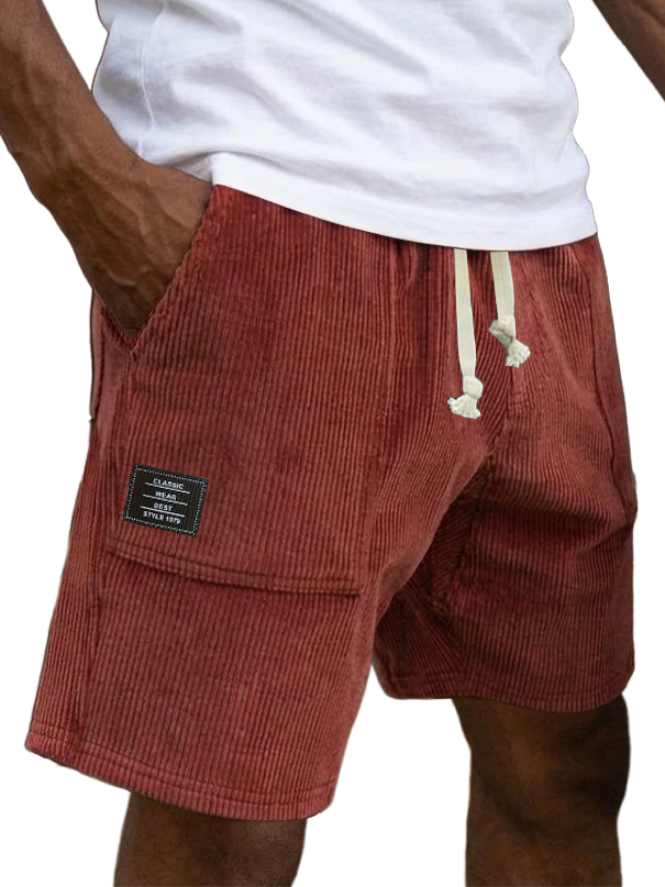 Men's Casual Retro Corduroy Embroidered Logo Loose-fitting Casual Shorts