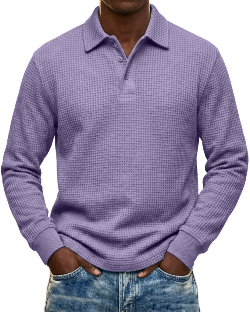 Men's Urban Casual Waffle Knit Everyday Long-Sleeve Polo Shirt