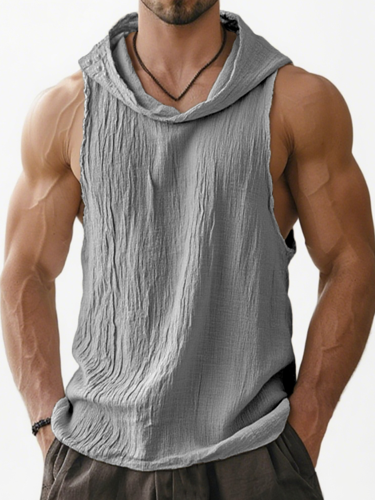 Men's Breathable Pleated Sleeveless Hooded Comfortable and Stylish Vest