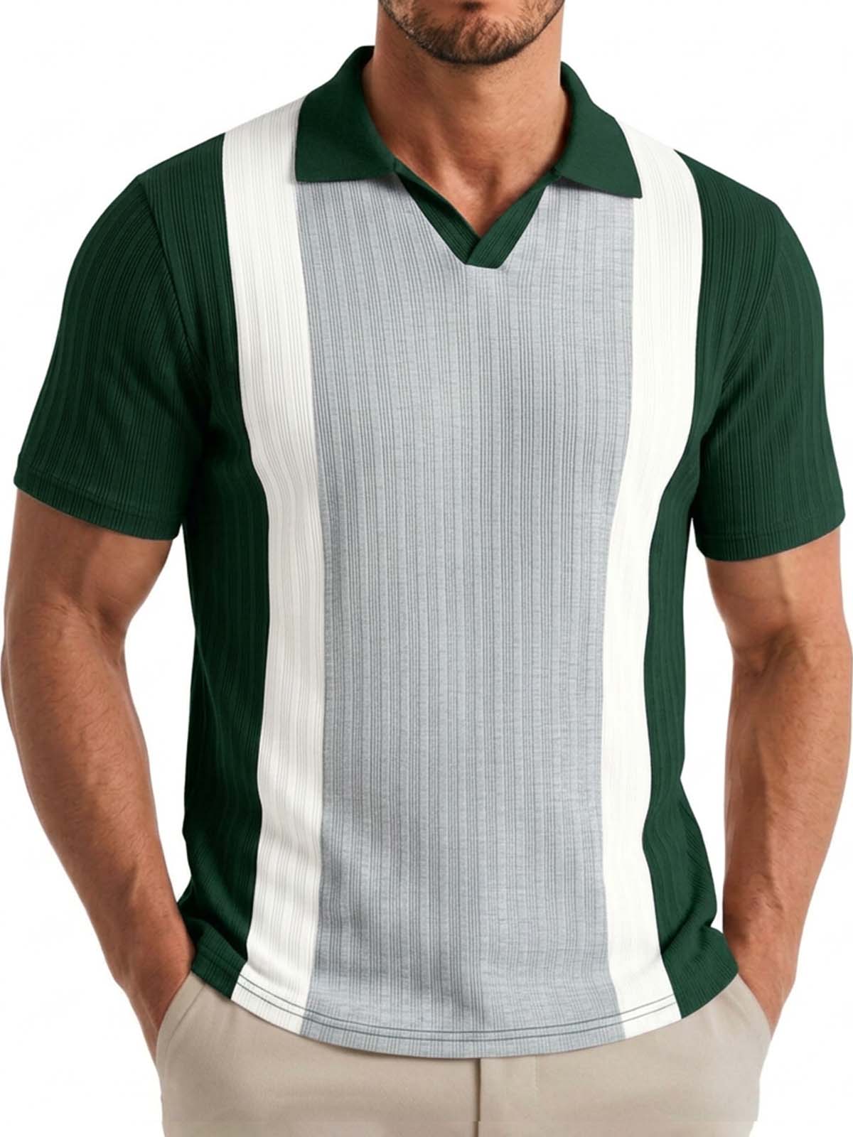 Seagull-Collar Color-Block Striped Basic Top