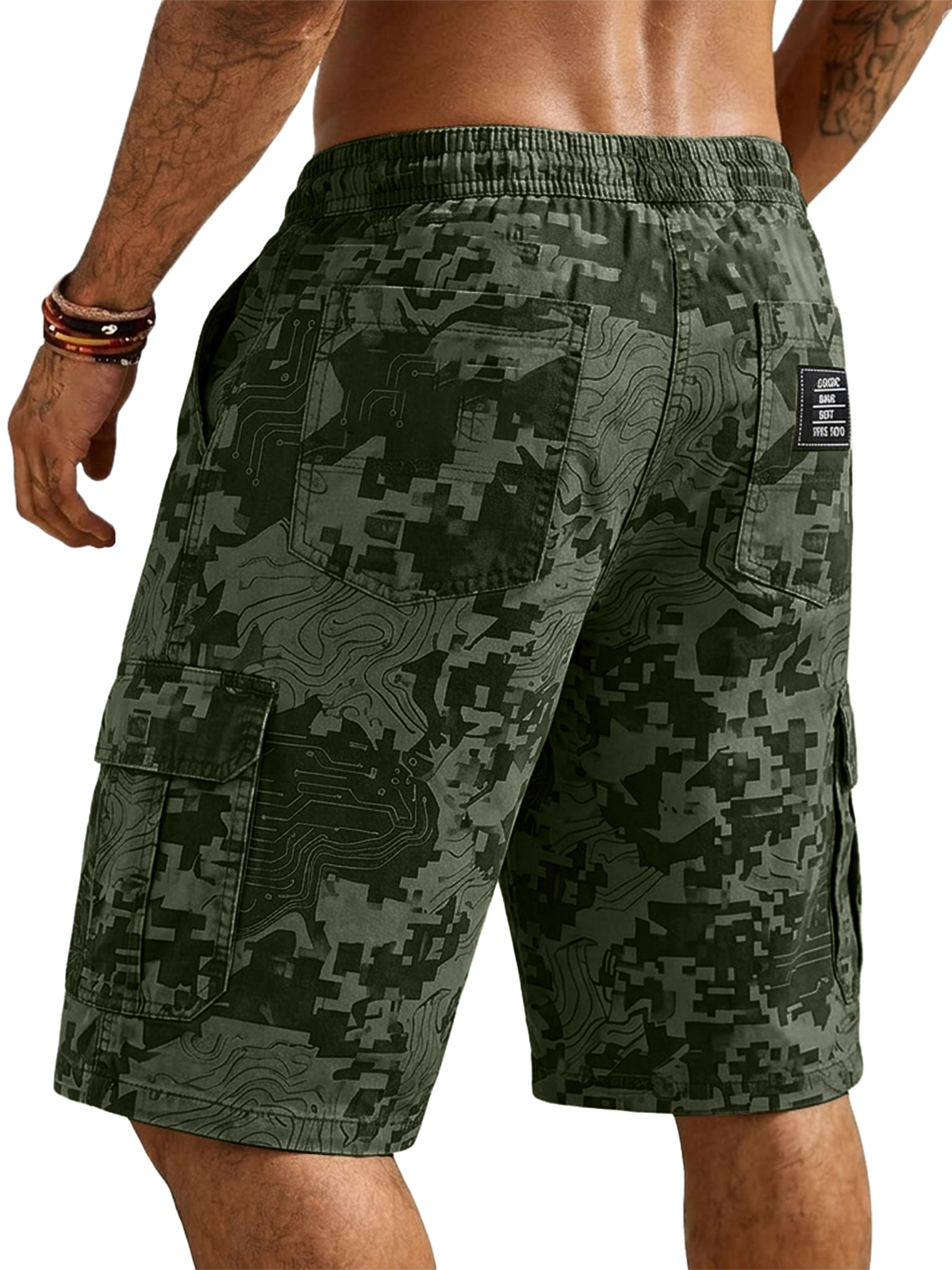 Digital Camouflage Multi-Pocket Basic Cargo Shorts