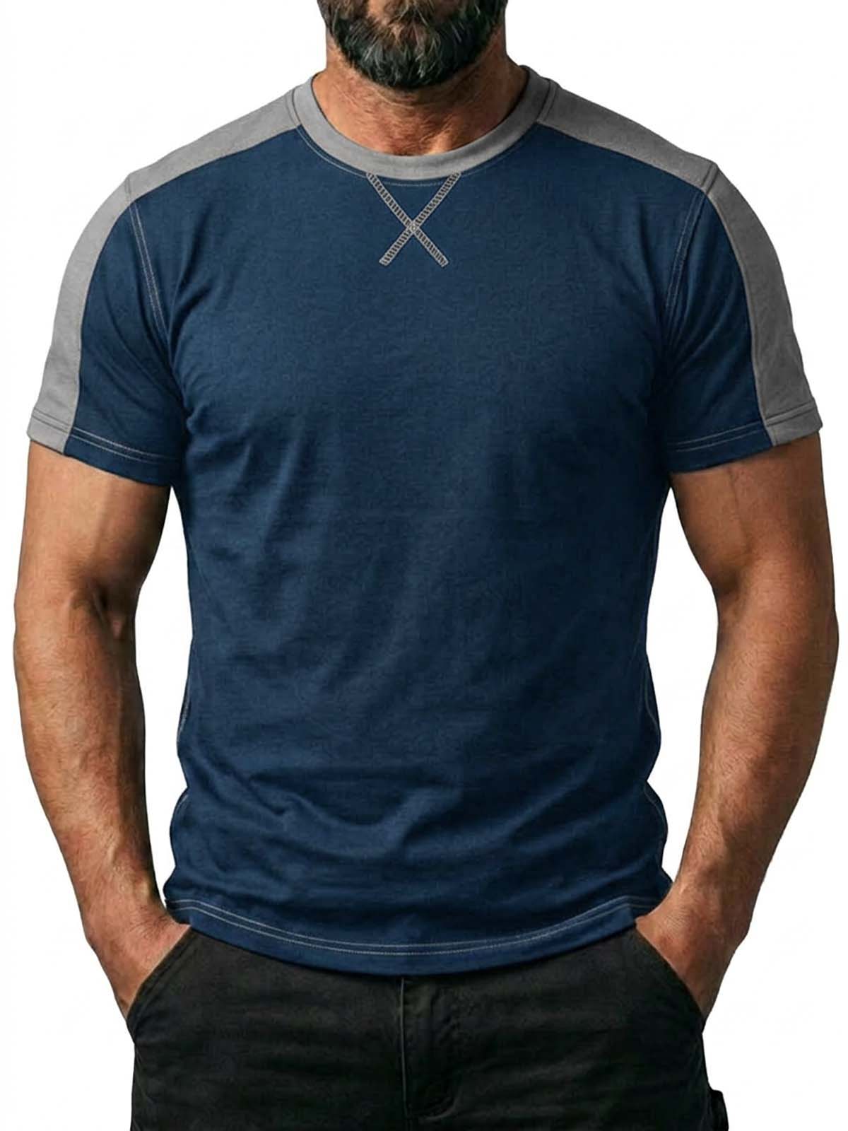 Color-block Crew Neck Casual Basic T-Shirt
