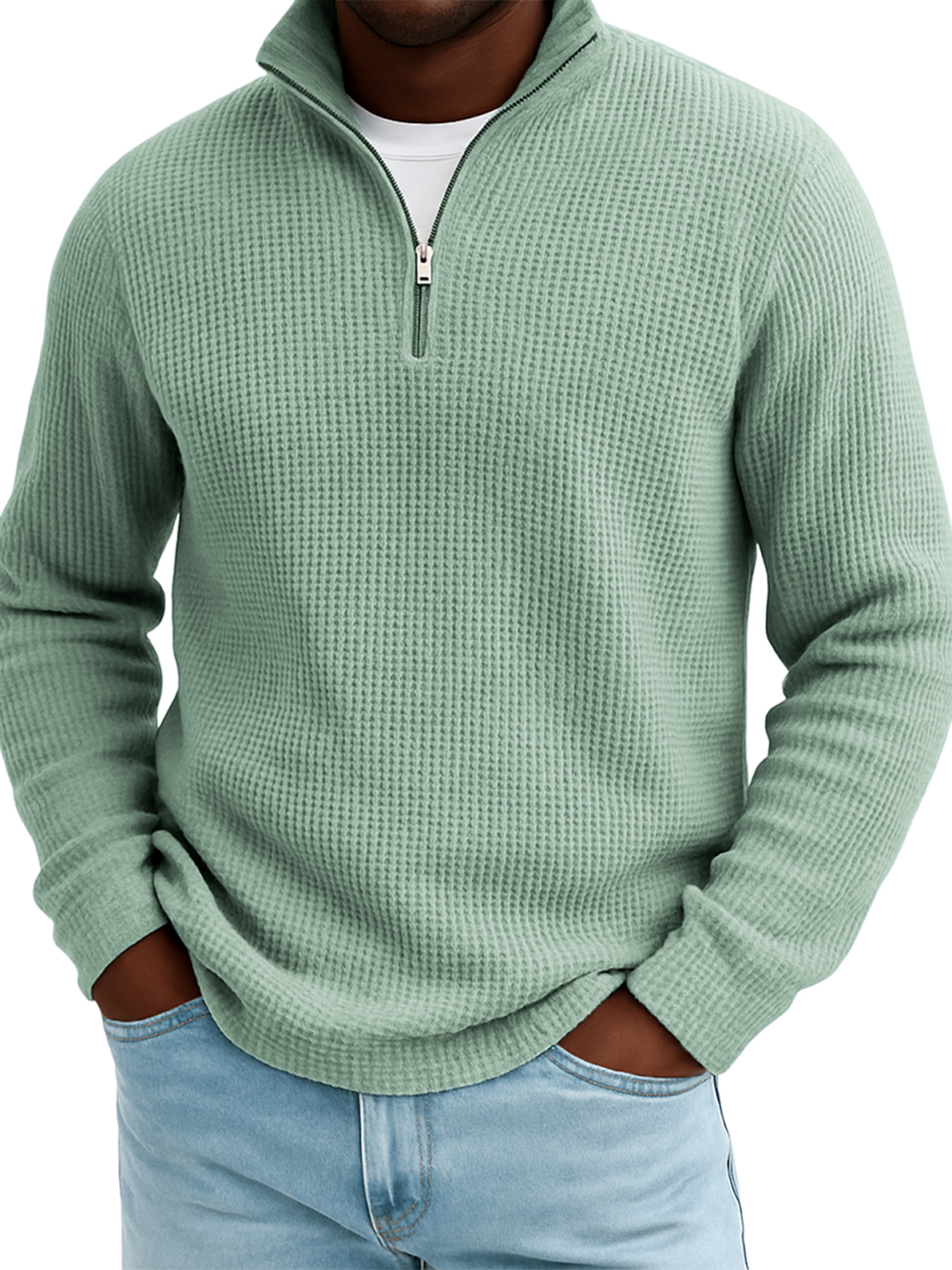 Men's Quarter-zip Waffle Texture Breathable Pullover T-shirt