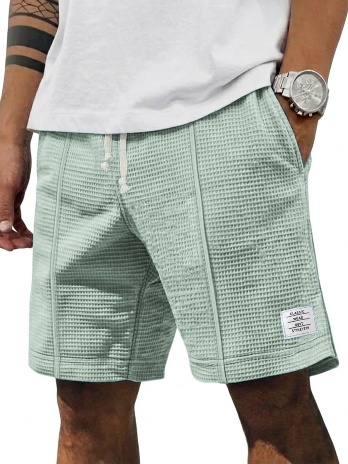 Waffle Breathable Casual Embroidered Shorts