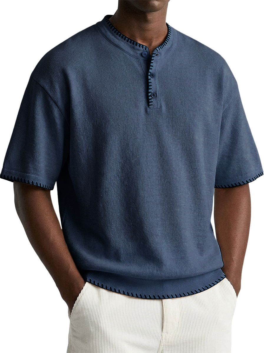Minimal Designer Men Casual Top with Artisan Stitch Details
