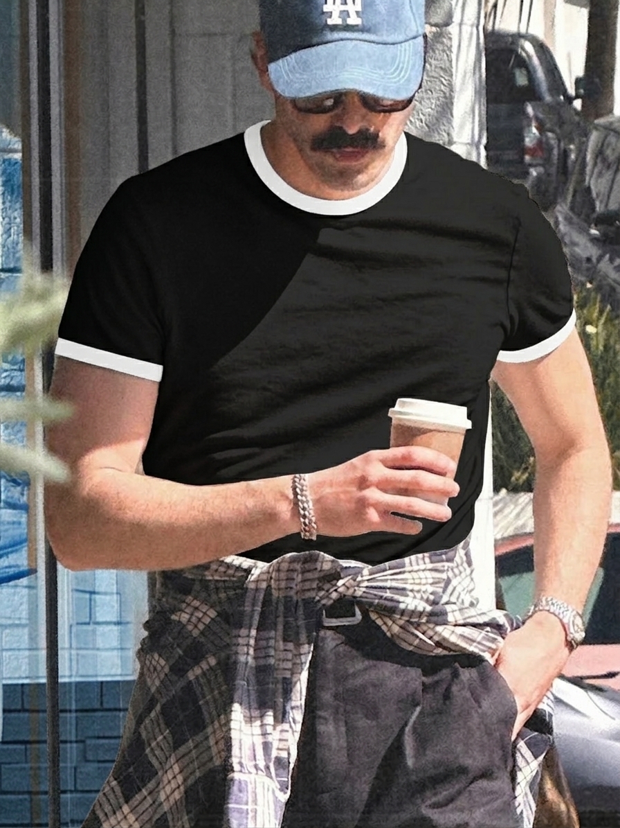 Men's Contrast Ribbing Short-Sleeve T-Shirt