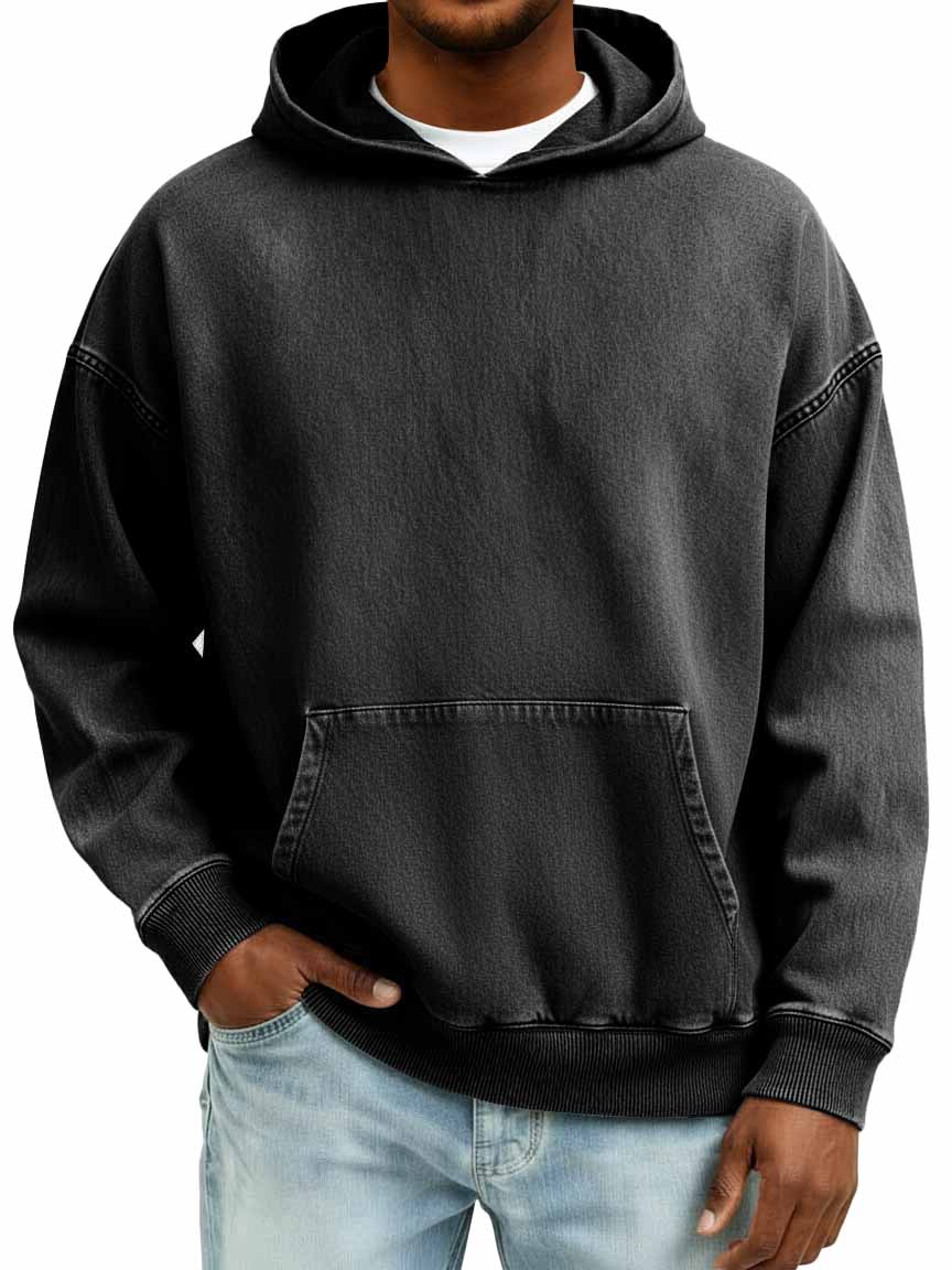 Men's 100% Cotton Retro Casual Washed Distressed Hooded Sweatshirt