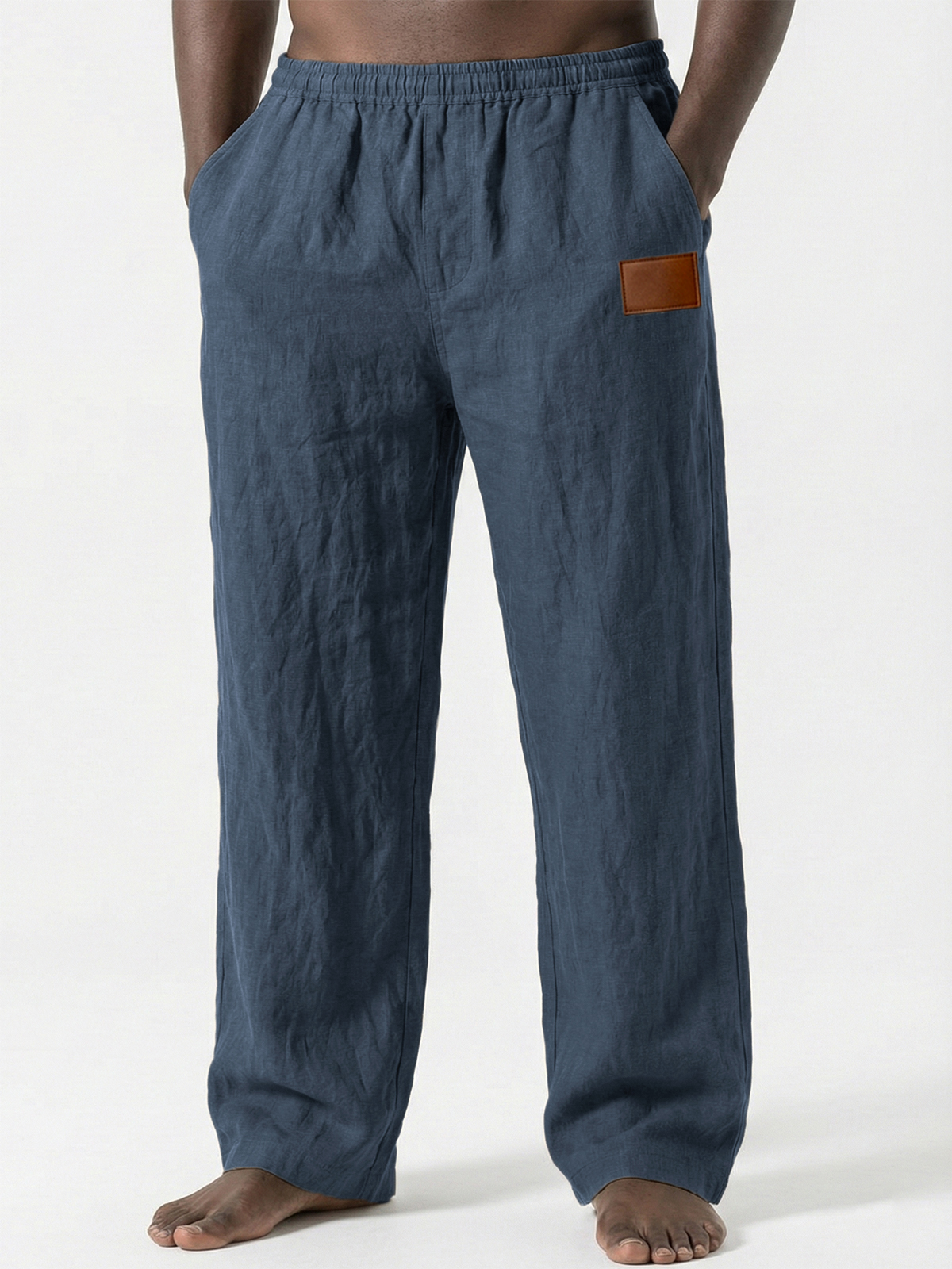 Breathable Linen Pants with Leather Embroidery