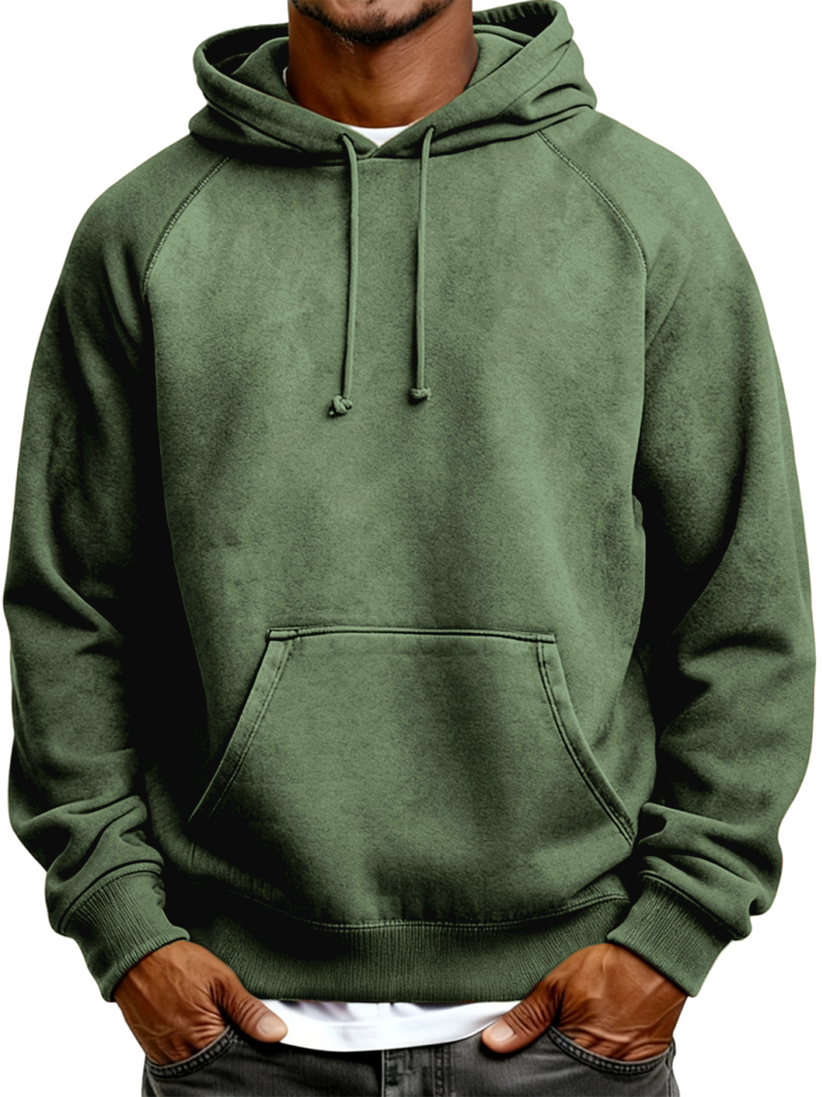 Men's Suede Raglan Sleeve Pullover Hooded Sweatshirt