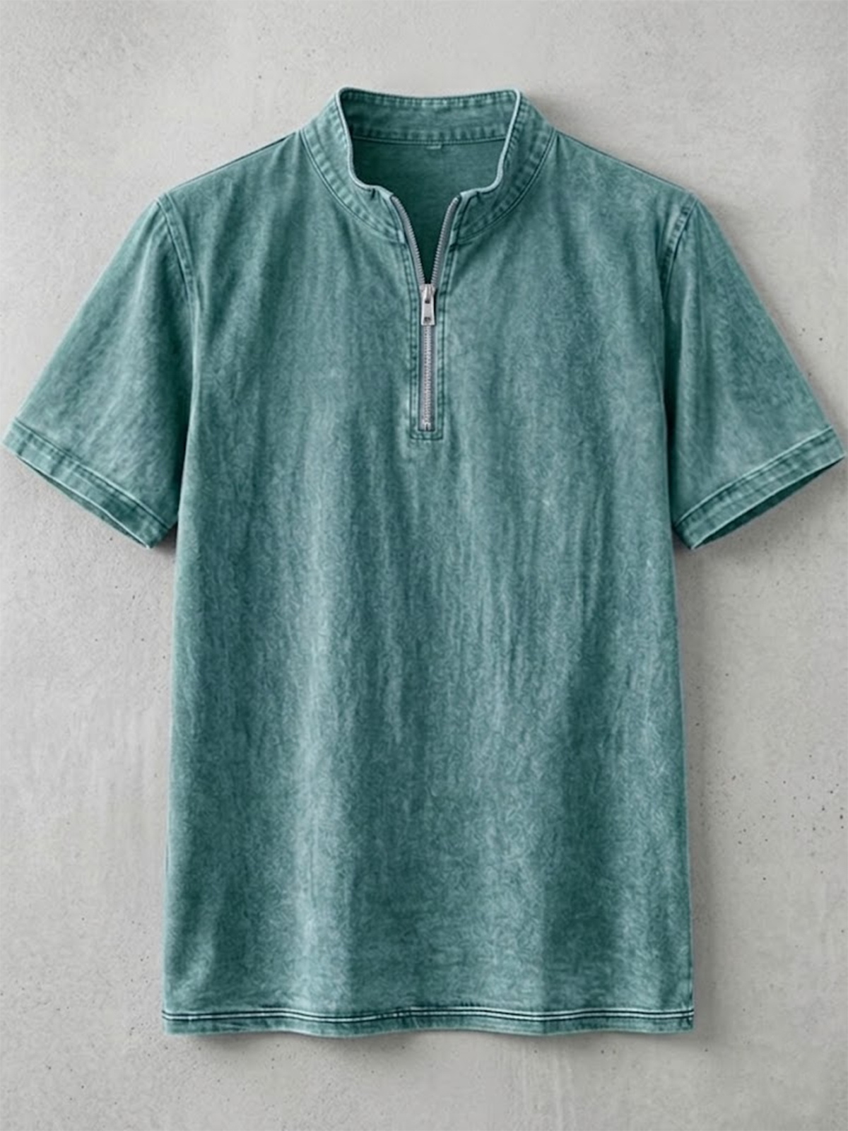 Men's Retro Solid Color Half-Zip Pullover T-Shirt