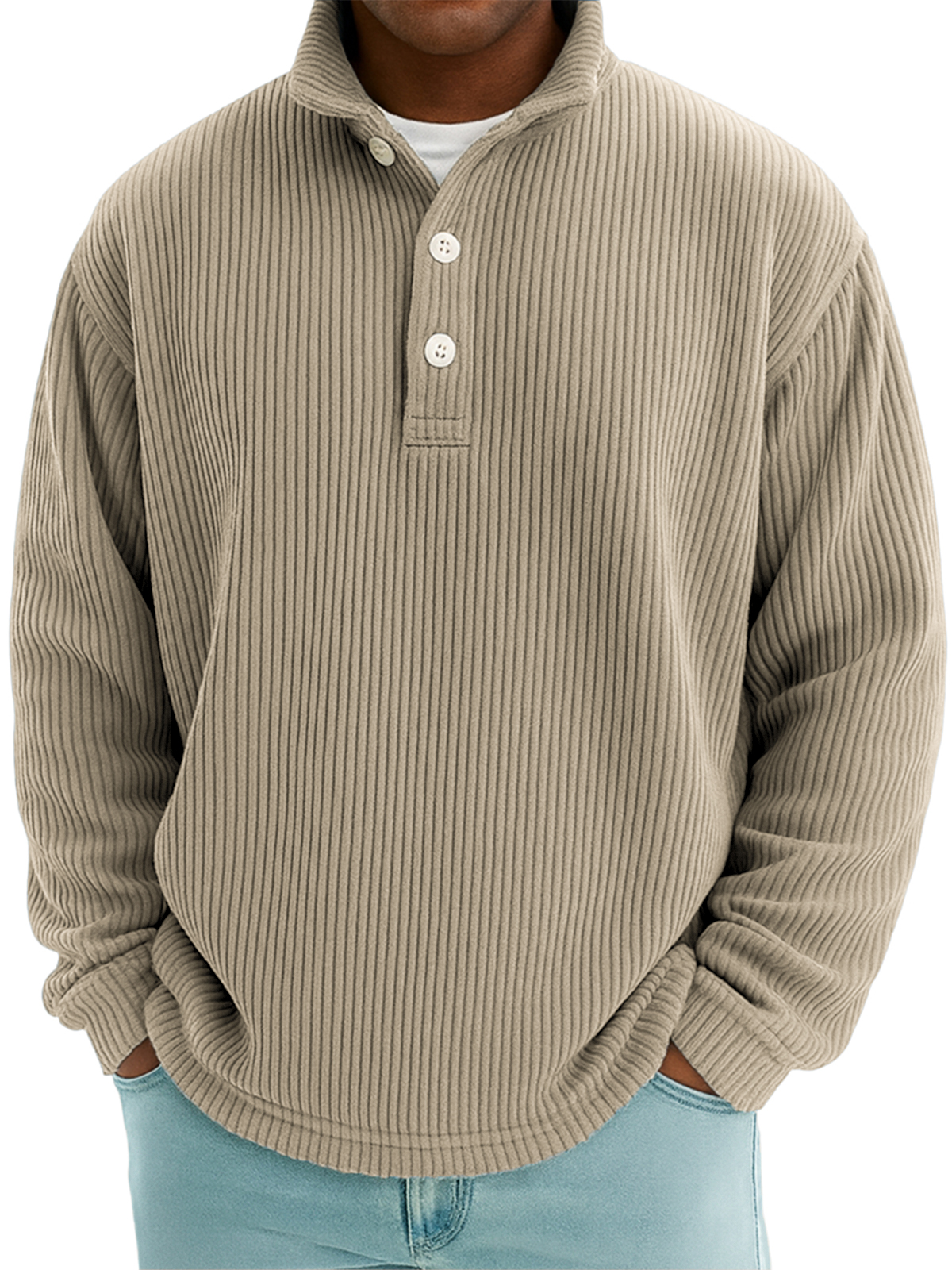 Men's Stylish Corduroy Stand-up Collar Polo Shirt