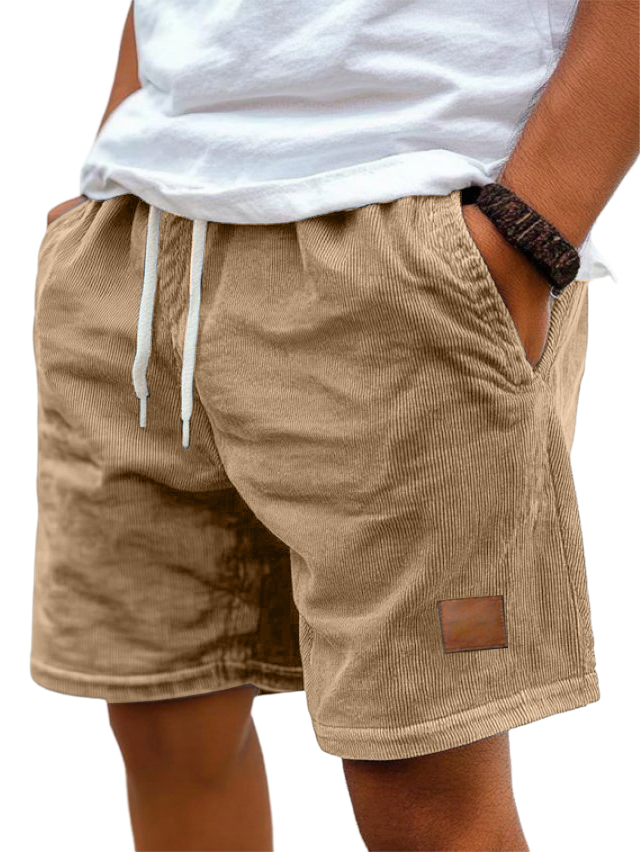 Men's Corduroy Embroidered Logo Loose-fitting Vacation Shorts