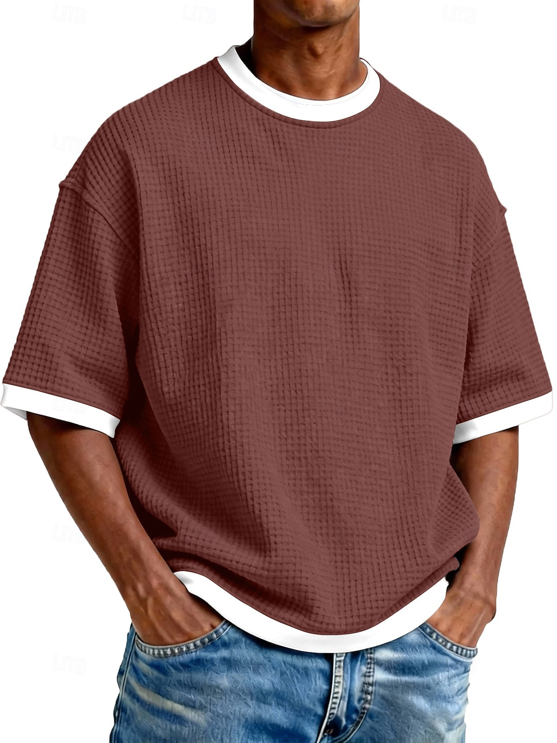 Men's Casual Waffle Fabric Double Pocket Long-Sleeve Shirt