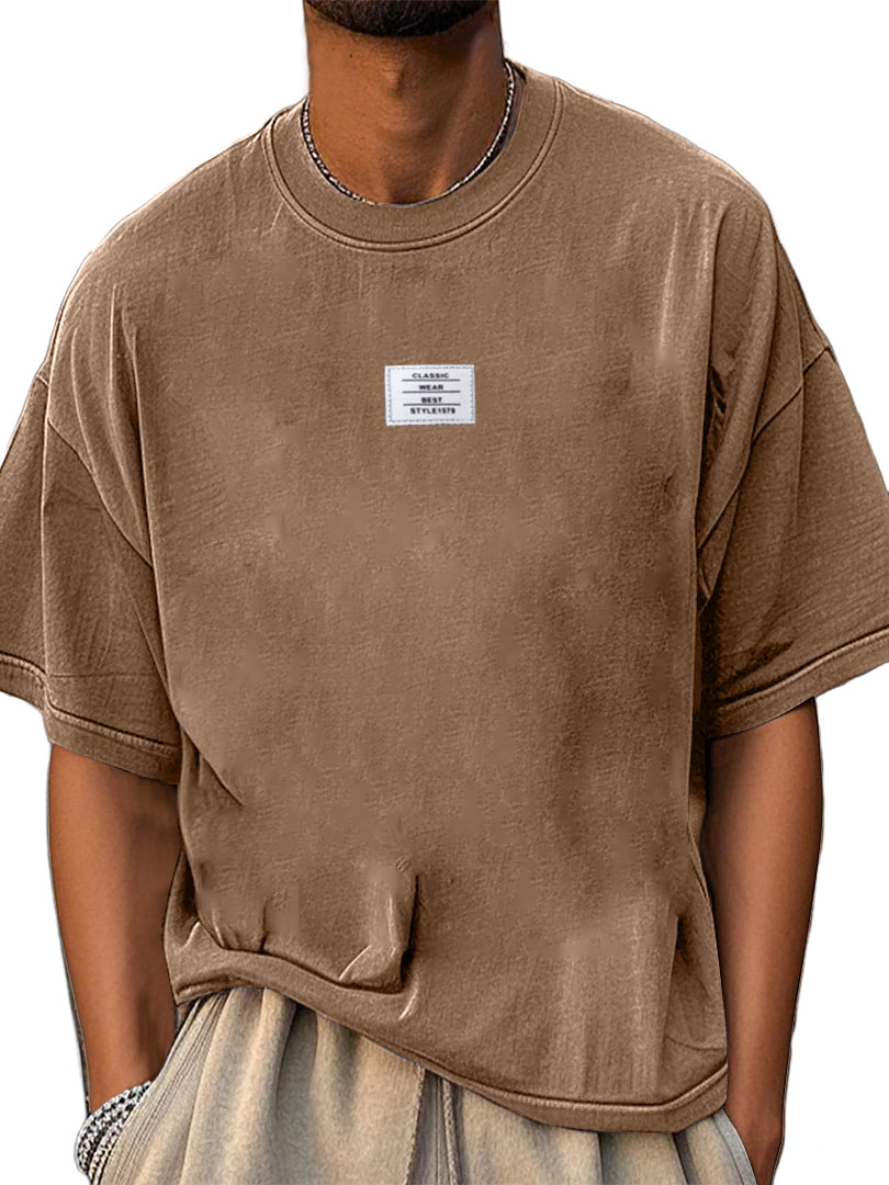 Men's Fashion Pure Cotton Washed Distressed Retro Simple Casual Short-sleeved T-shirt
