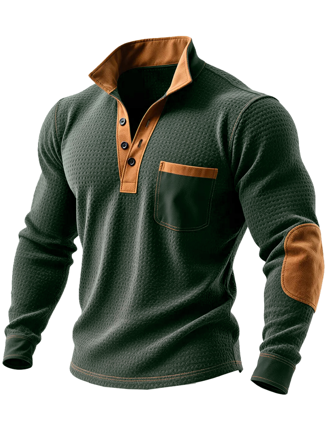 Men's Vintage Stylish Outdoor Henley Sweatshirt With Contrast Orange Details