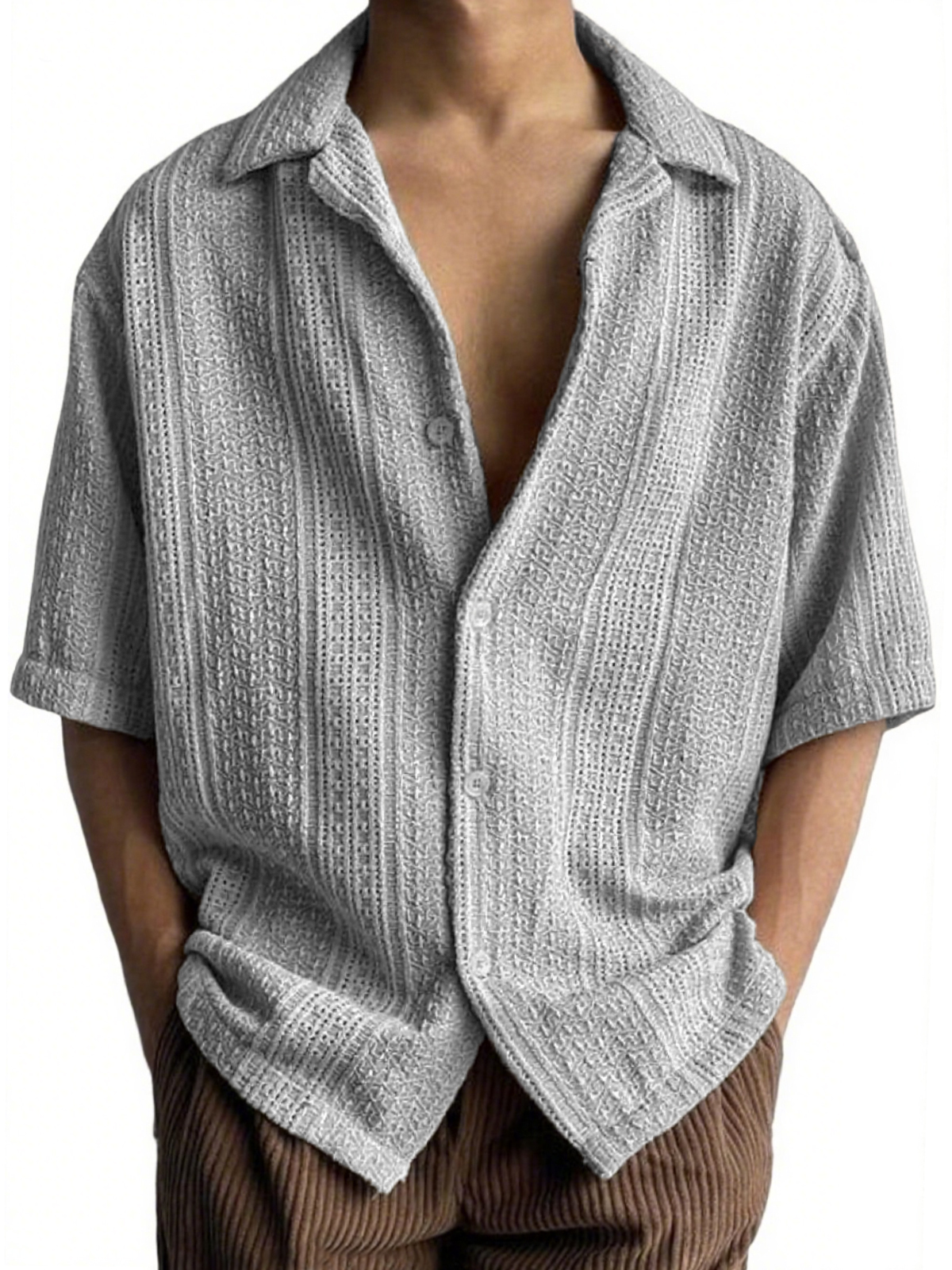 Men's Textured Jacquard Casual Vacation Short-sleeved Shirt