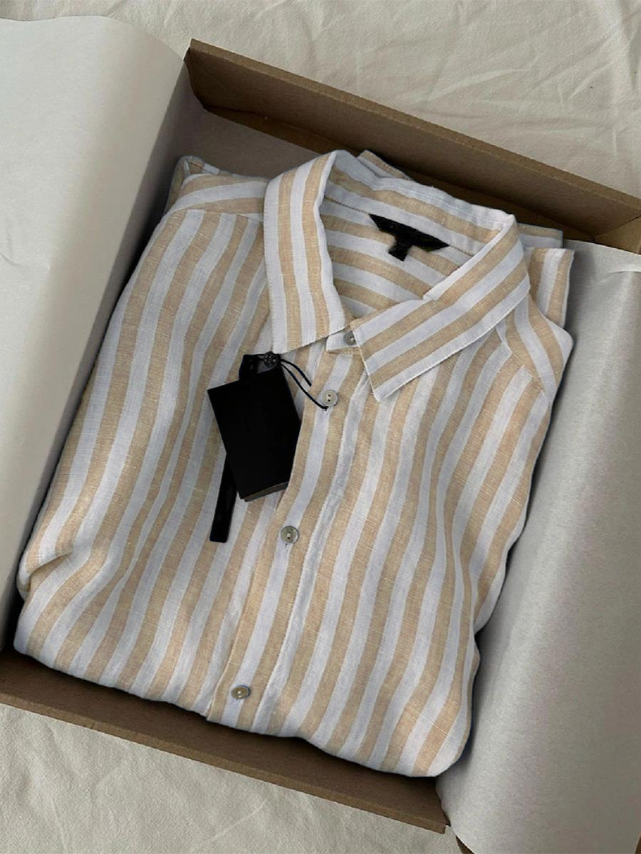 Men's Casual Cotton-Linen Striped Shirt
