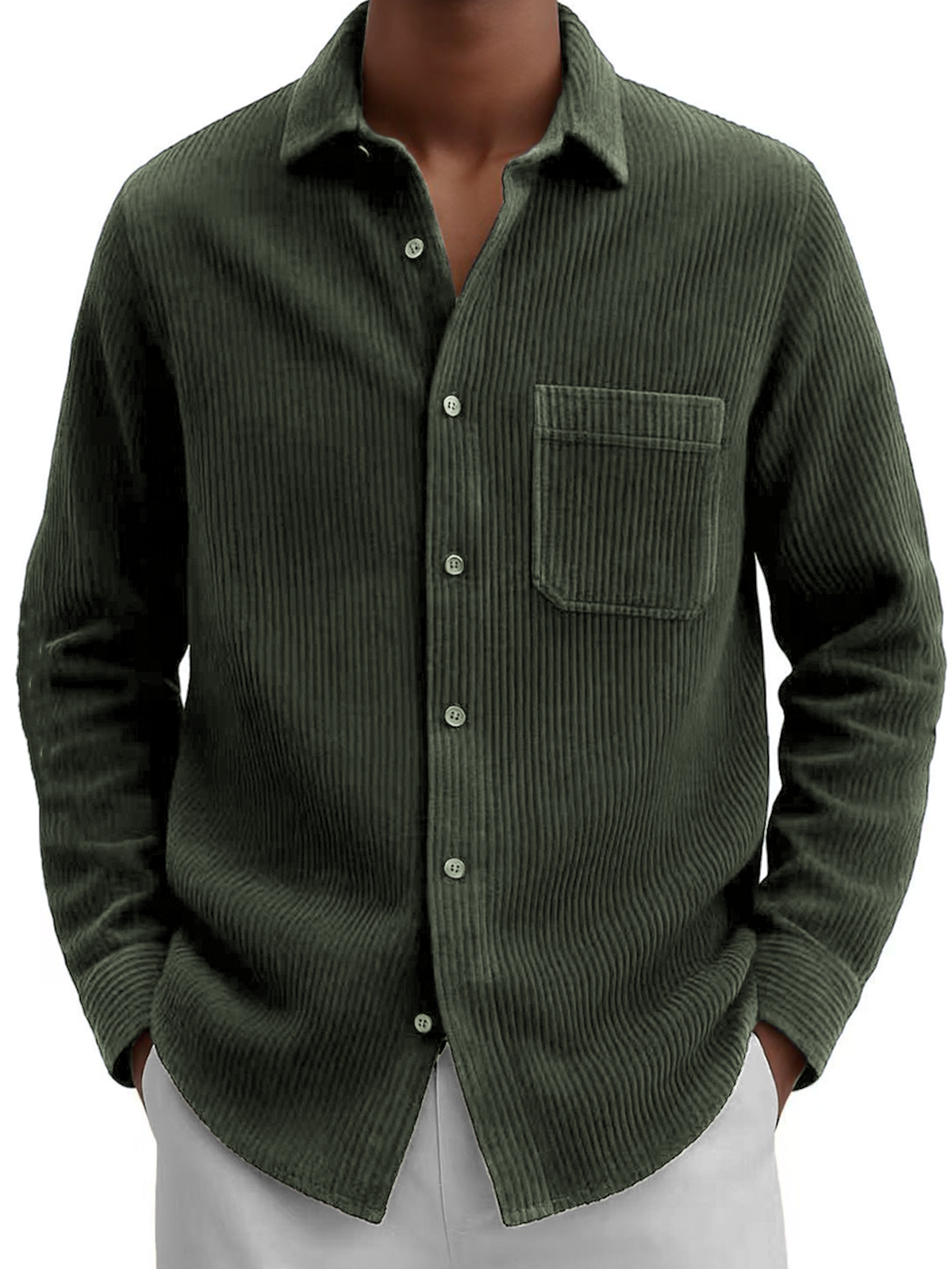 Men's Comfort Corduroy Casual Long-sleeved Shirt with Chest Pocket