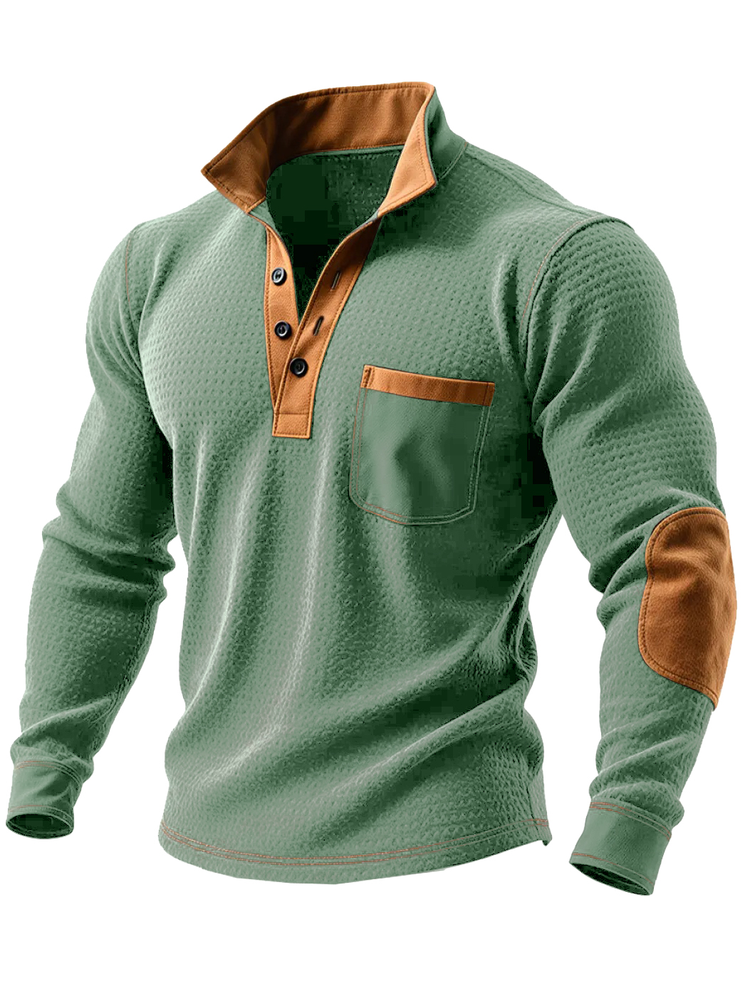Men's Vintage Stylish Outdoor Henley Sweatshirt With Contrast Orange Details