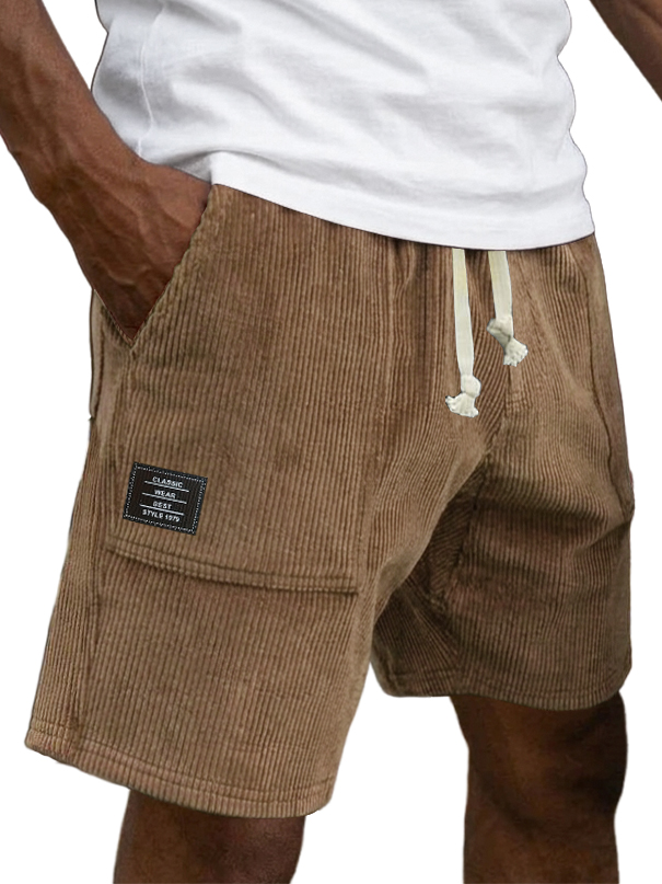 Men's Casual Retro Corduroy Embroidered Logo Loose-fitting Casual Shorts