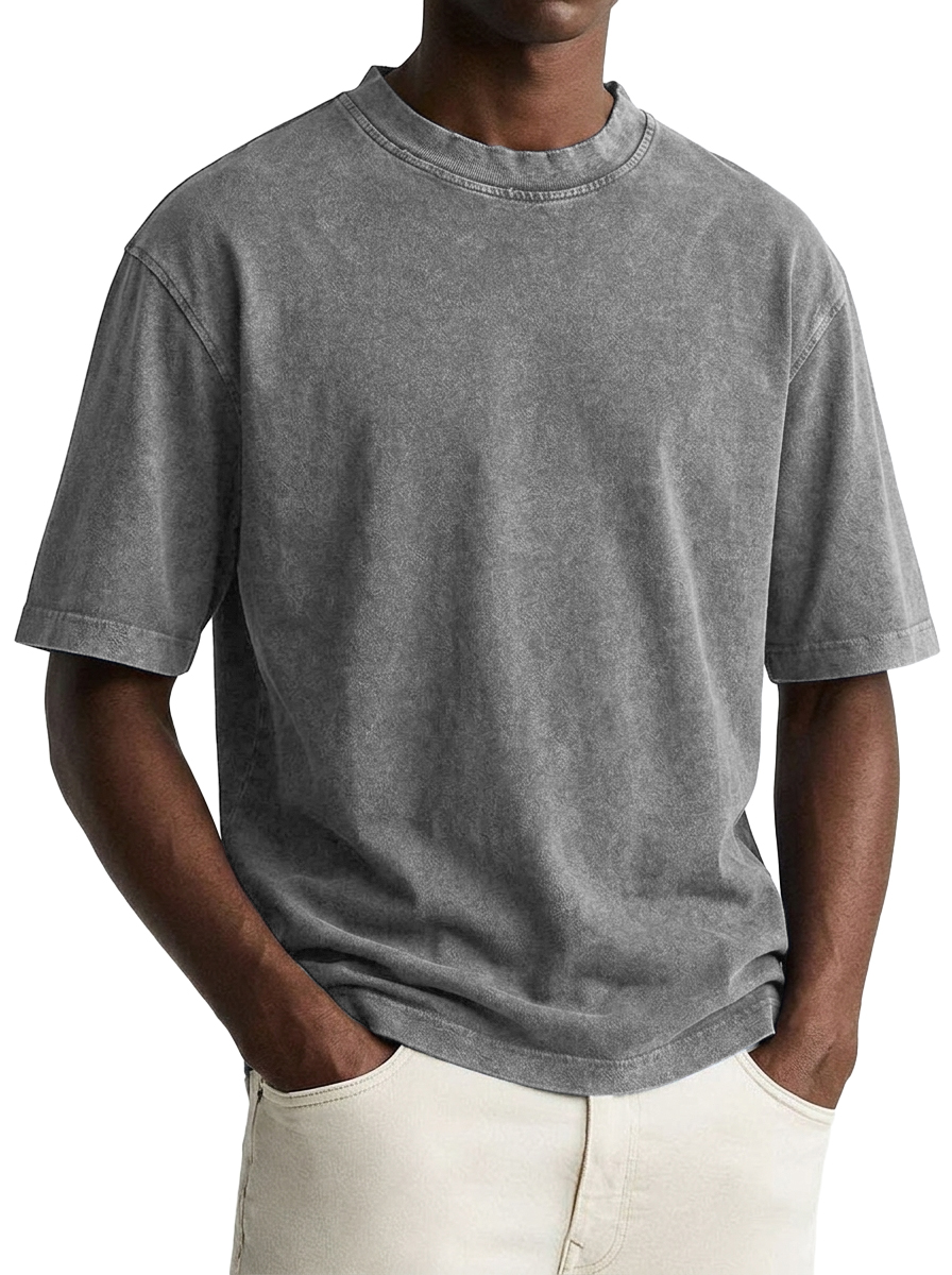 100% Cotton Vintage-Washed, Distressed Crew-Neck T-Shirt