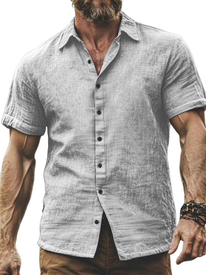Men's Comfortable Breathable Cotton And Linen Casual Daily Short-sleeved Shirt