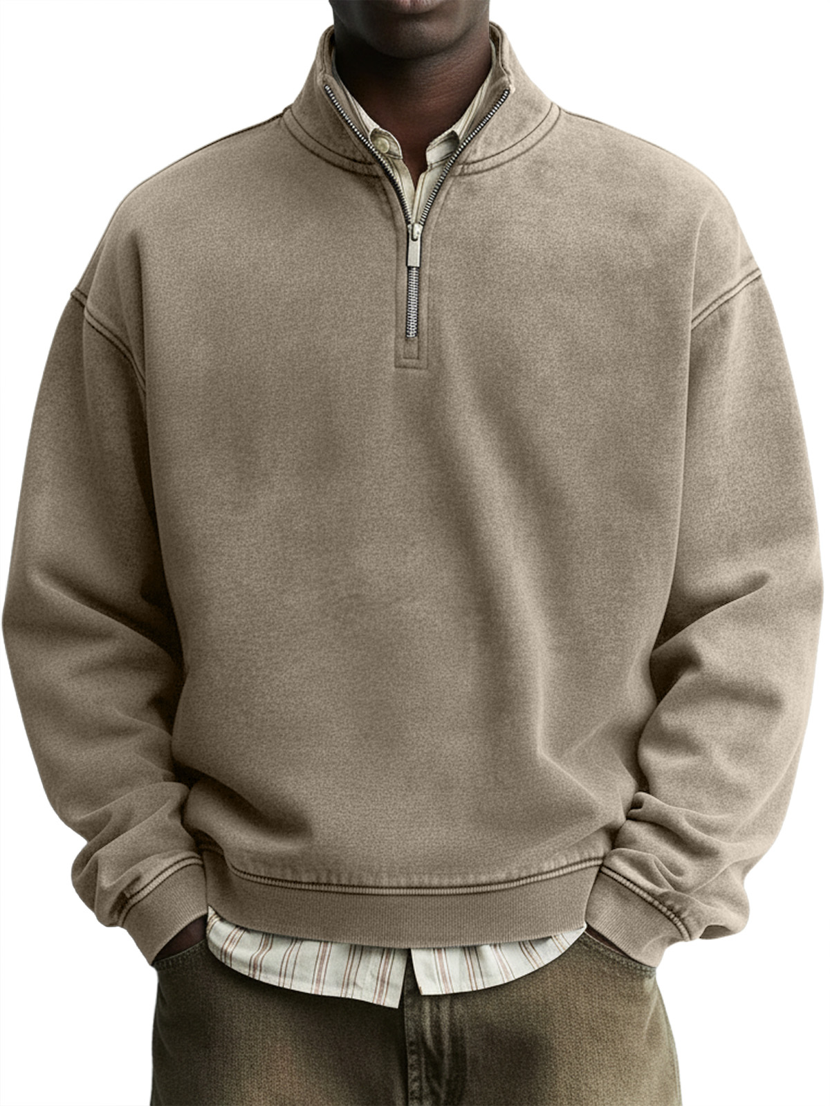 Men's Vintage Distressed Washed Quarter-Zip Sweatshirt