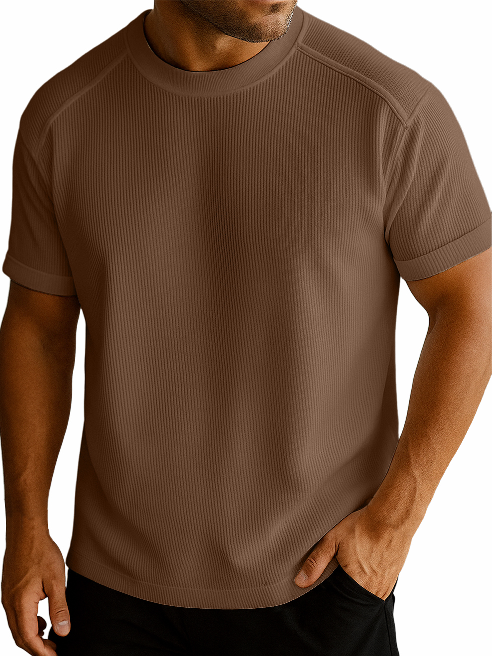 Men's Waffle Fabric Slim Textured Short-sleeved T-shirt