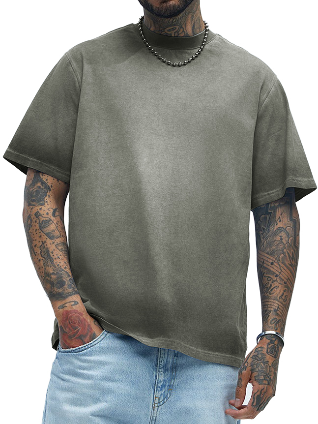 Men's Pure Cotton Gradient Washed Distressed Heavy-duty Short-sleeved T-shirt