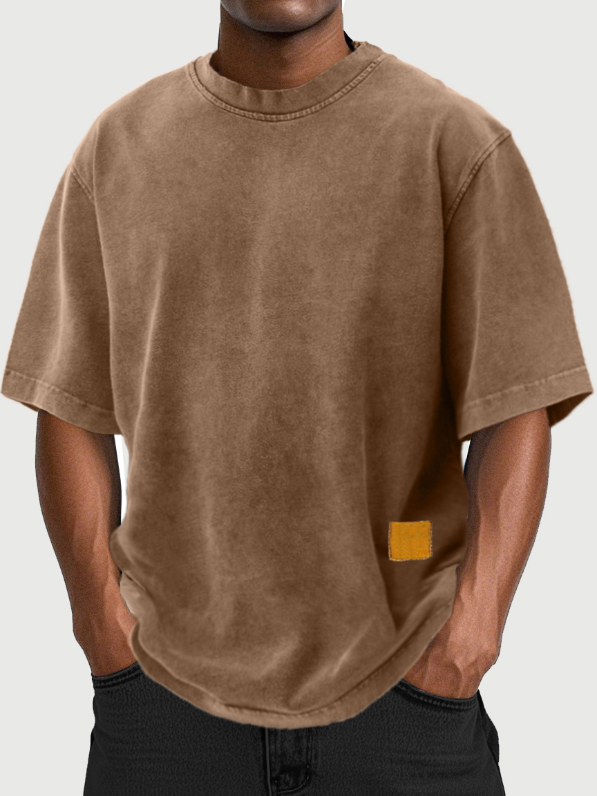 Men's Pure Cotton Retro Distressed Daily Washed Logo Short-sleeved T-shirt