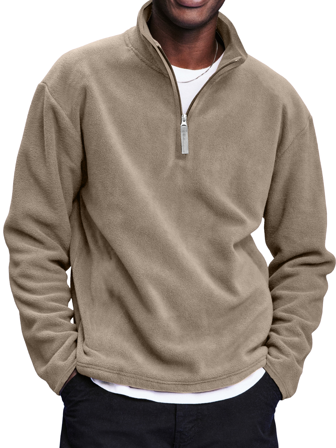 Men's Retro Polar Fleece Quarter Zip Stand Collar Casual Sweatshirt